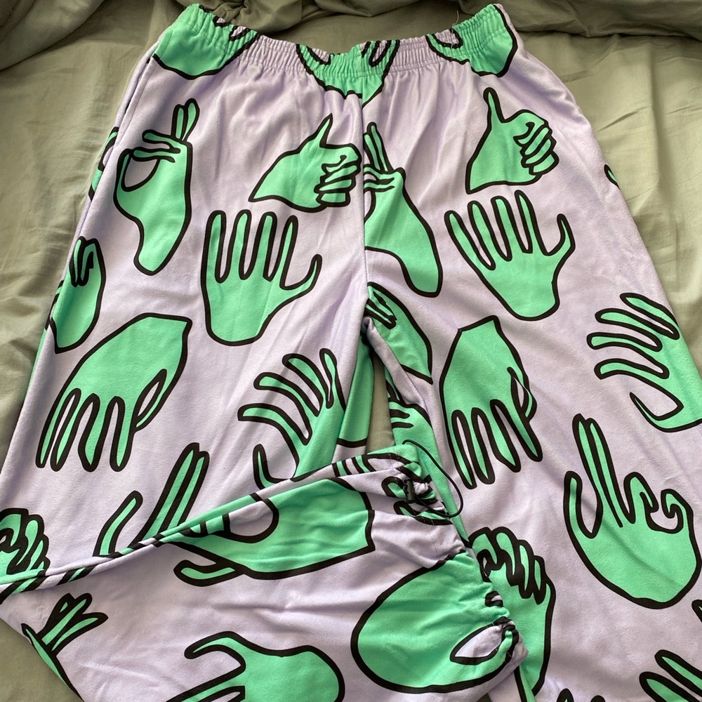 Hand Sings Print Y2K Sweatpants